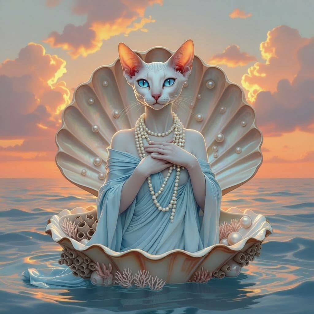 Sphynx Cat as Venus in Renaissance Style