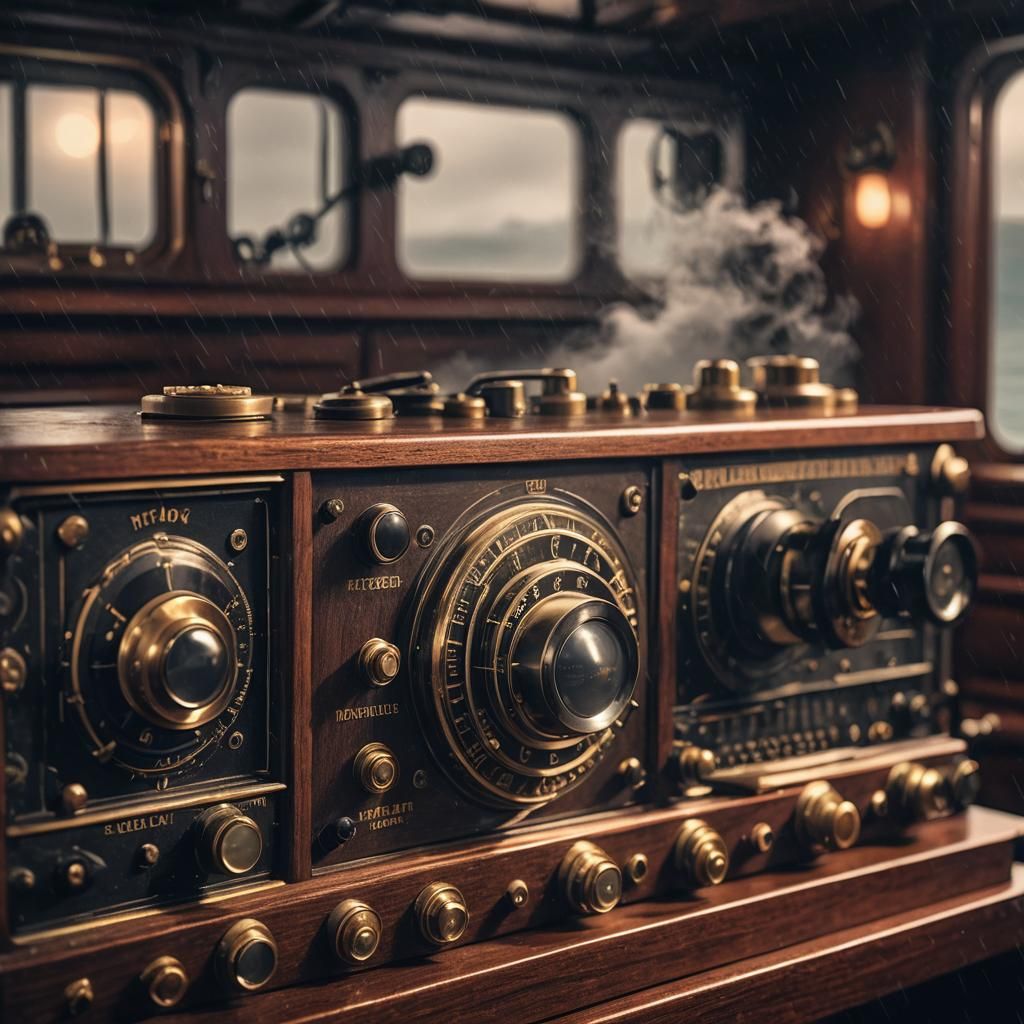 Old Ship Radio in Stormy Cabin: Photorealistic Detail