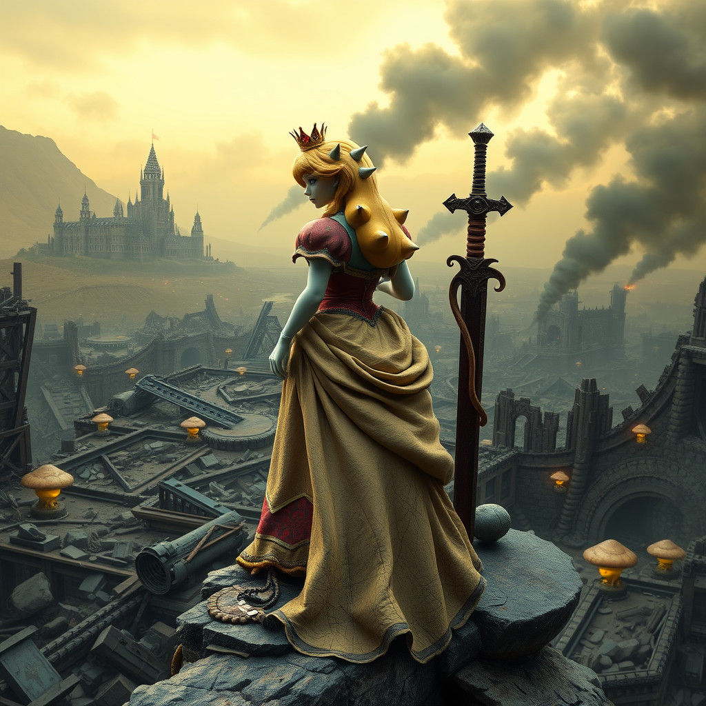 Peach and Yoshi in Post-Apocalyptic Wasteland