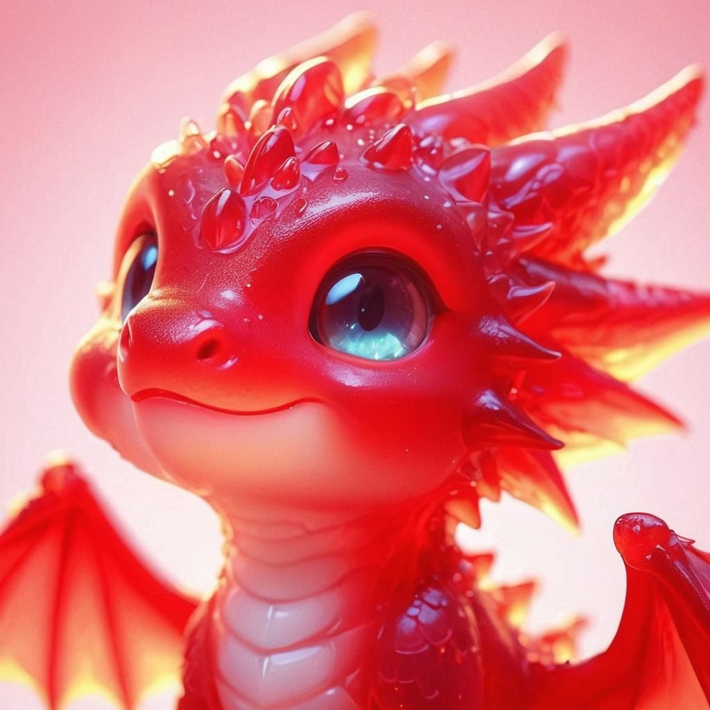 Adorable Red Gummy Dragon in Candyland: 3D Anime Art