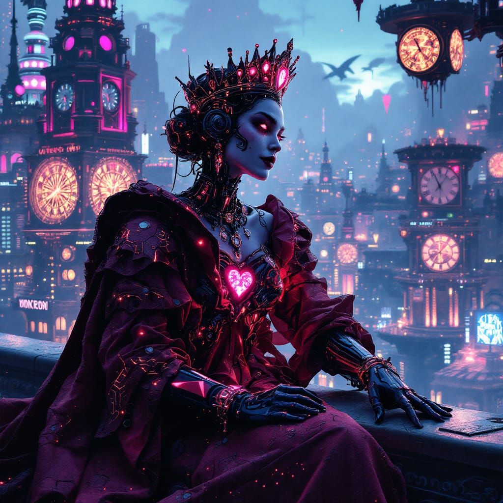 Futuristic Queen & Surreal Joker in Neon Metropolis