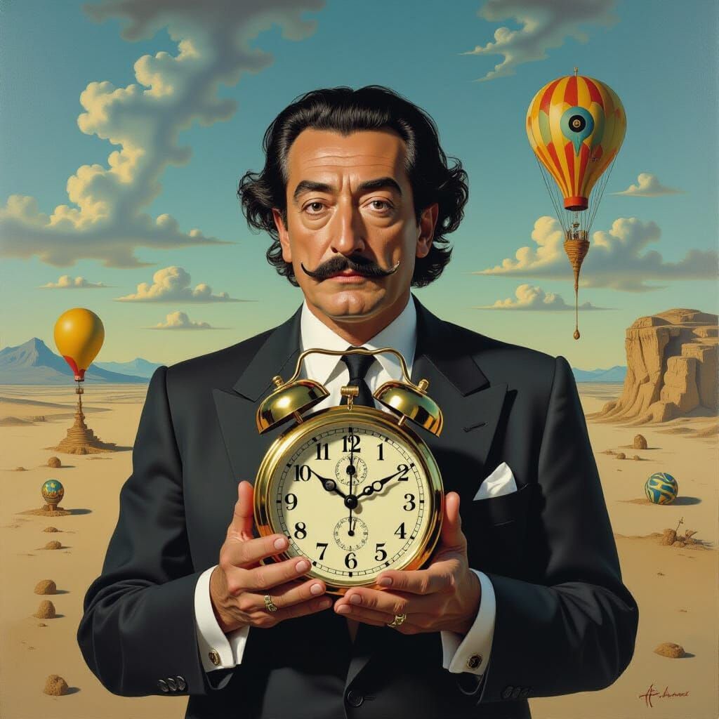 Surreal Portrait of Man with Melting Clock