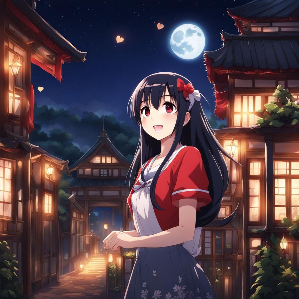 Anime Girls Smiling Under Moonlit Sky