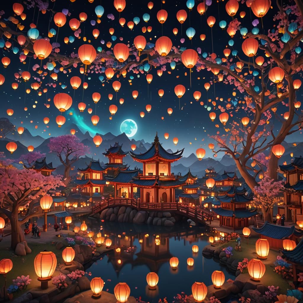 Colorful Lantern Festival at Night in Claymation Style