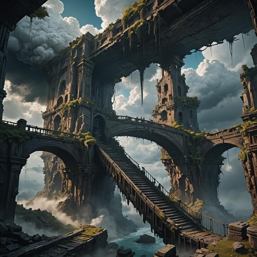 Cloud Bridge Crumbling into Dark Void