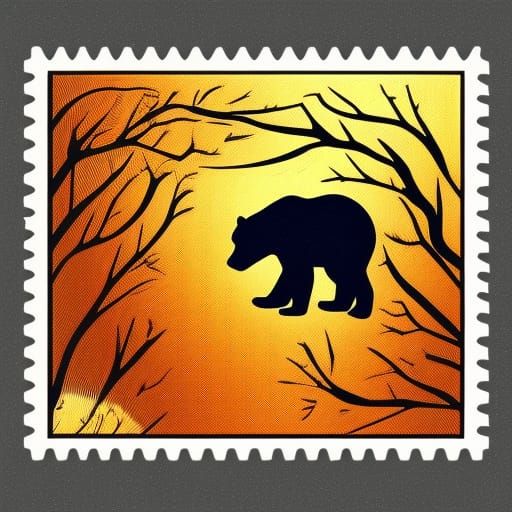 Bear and Tree Postage Stamp in Pop Art Style