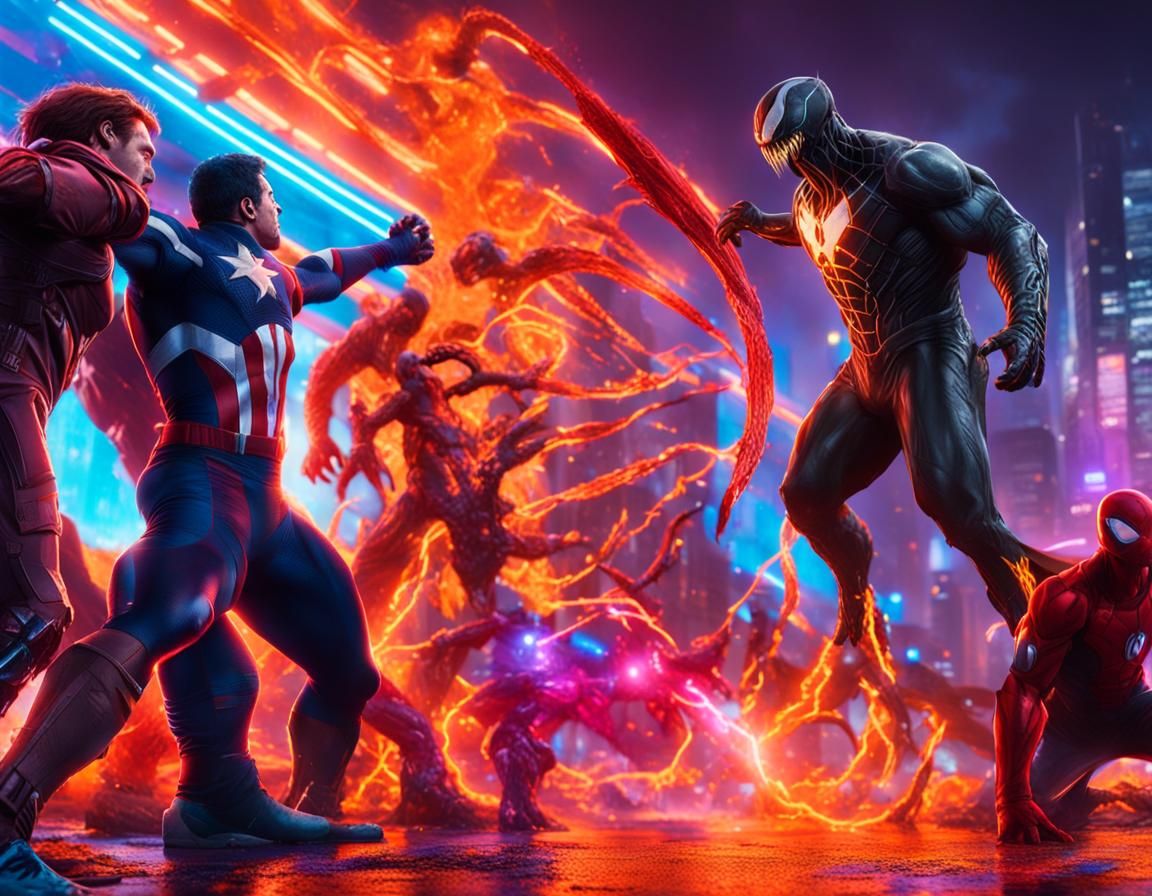 Marvel vs DC Battle with Child in Matte Painting