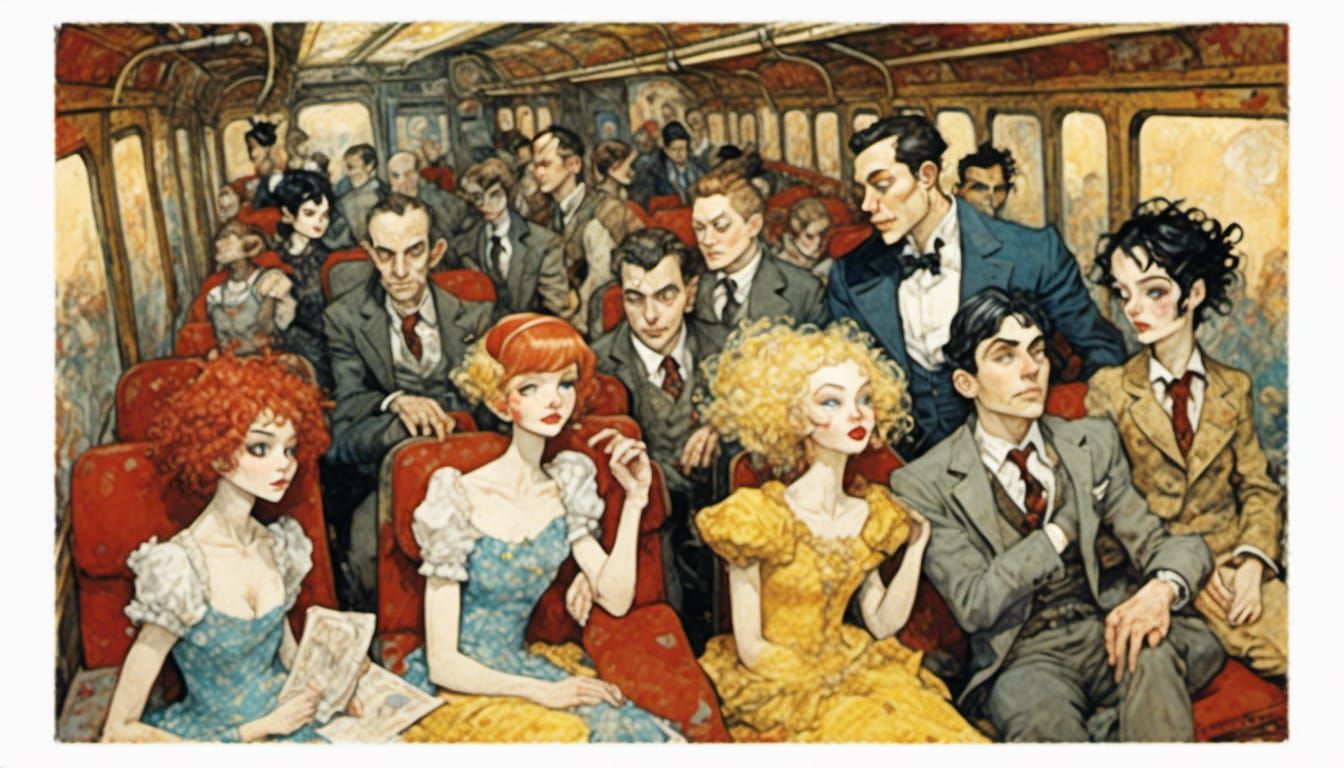 Vampires in Love on Subway Train: Pixel Art Anime