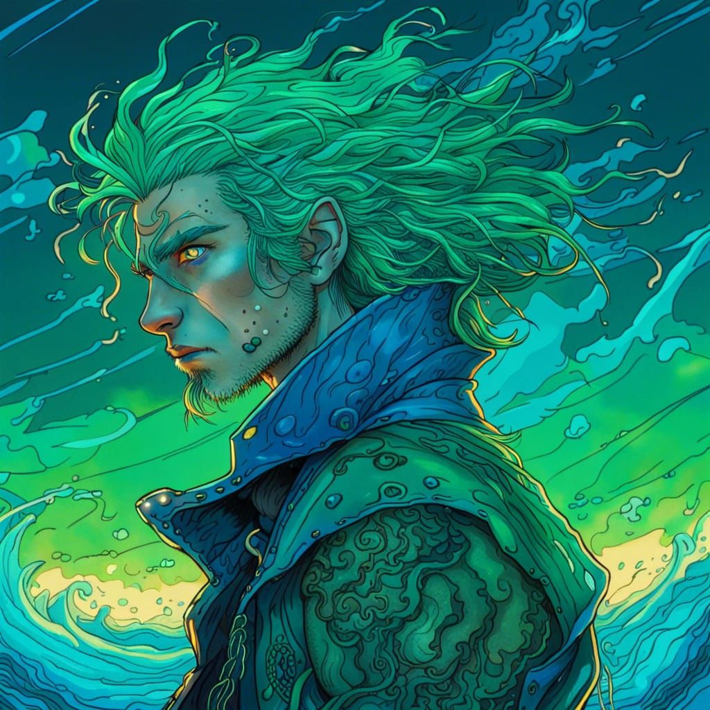 Cyberpunk Pirate Portrait in Neon Sea Storm