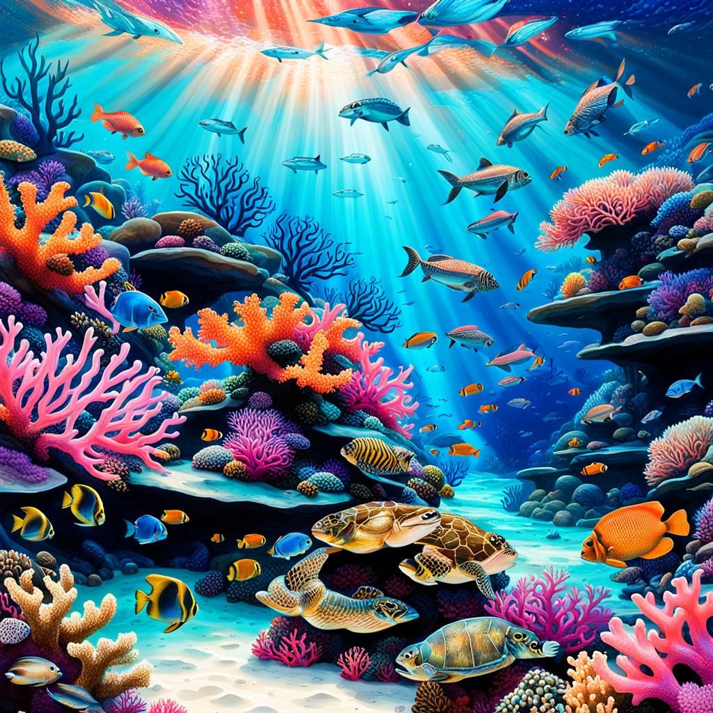 Vibrant Coral Reef Ecosystem in 3D Digital Art