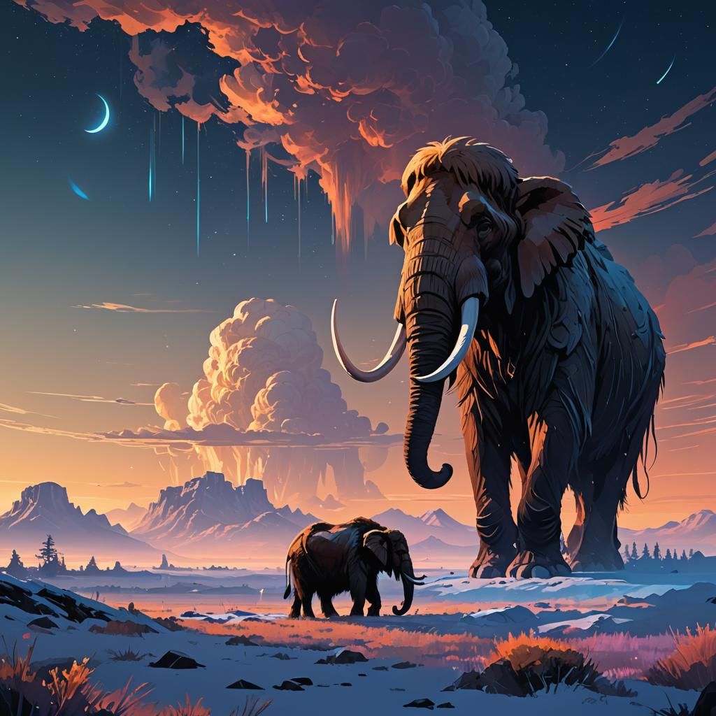 Giant Mammoth Under Noctilucent Clouds in 8-Bit