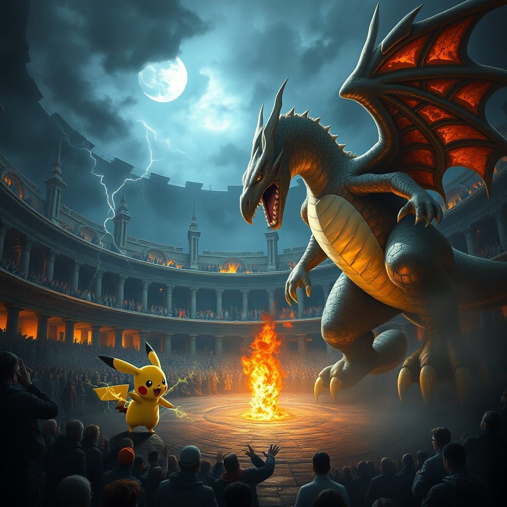 Gothic Horror Pokémon Clash in Ancient Colosseum Under Moonl...