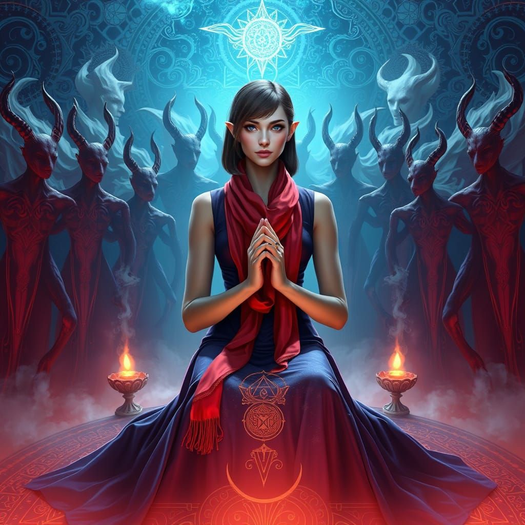 Mysterious Demon Emperor Yondalla in Cosmic Altar Portrait