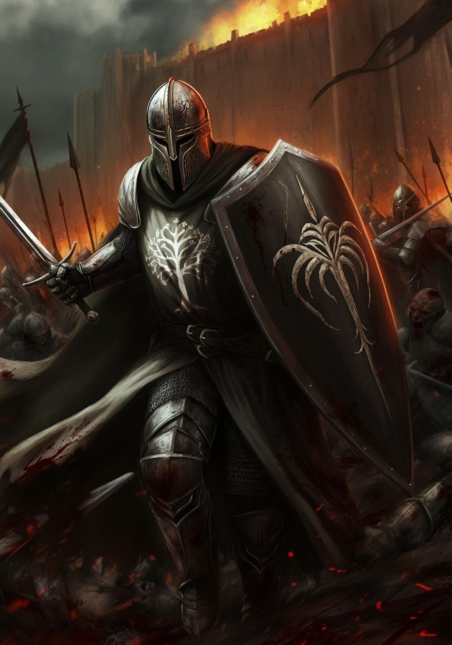 Battle-Hardened Knight of Gondor Charges Forward in a Fury o...