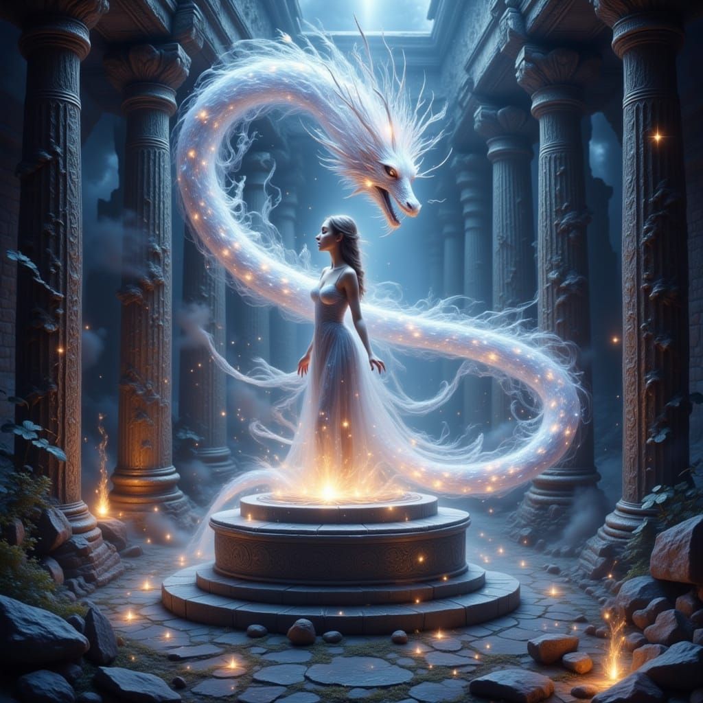 Dragon mystic in a stone temple