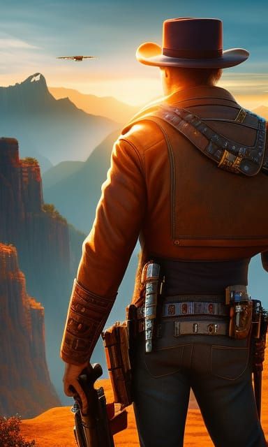 Cowboy in Hat at Sunset: Hyperrealistic Digital Art