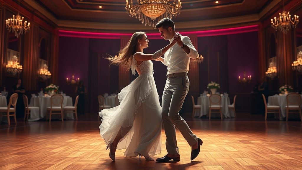Ethereal Ballroom Dancers in Fantastical Setting