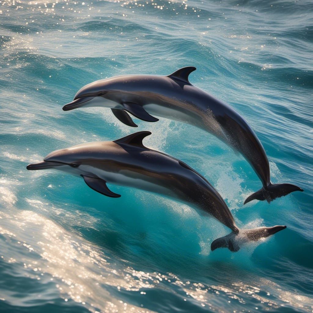 Fantastical Liquid Dolphins Swimming in Seascape