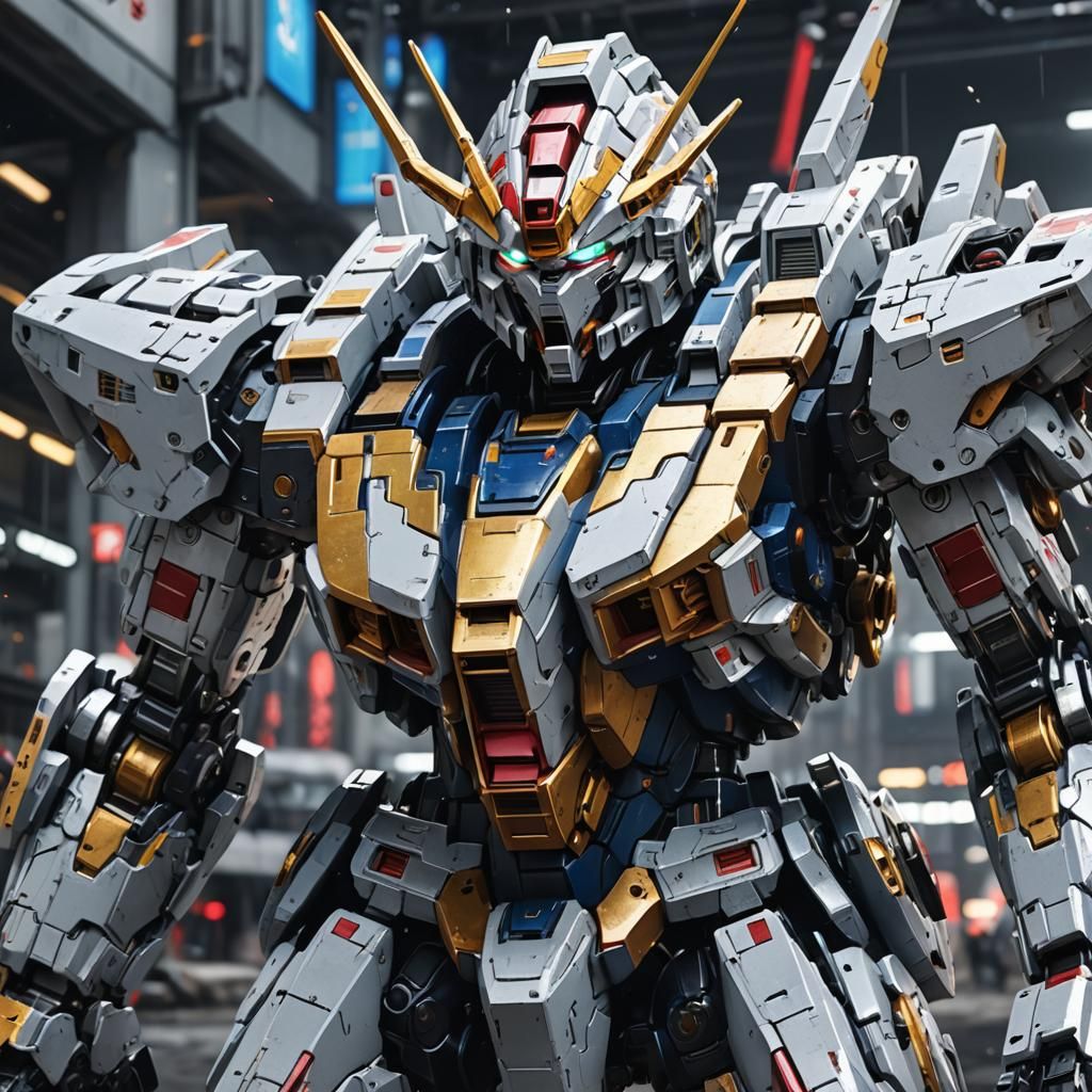 Futuristic Gundam Mech in Cinematic Sci-Fi Scene