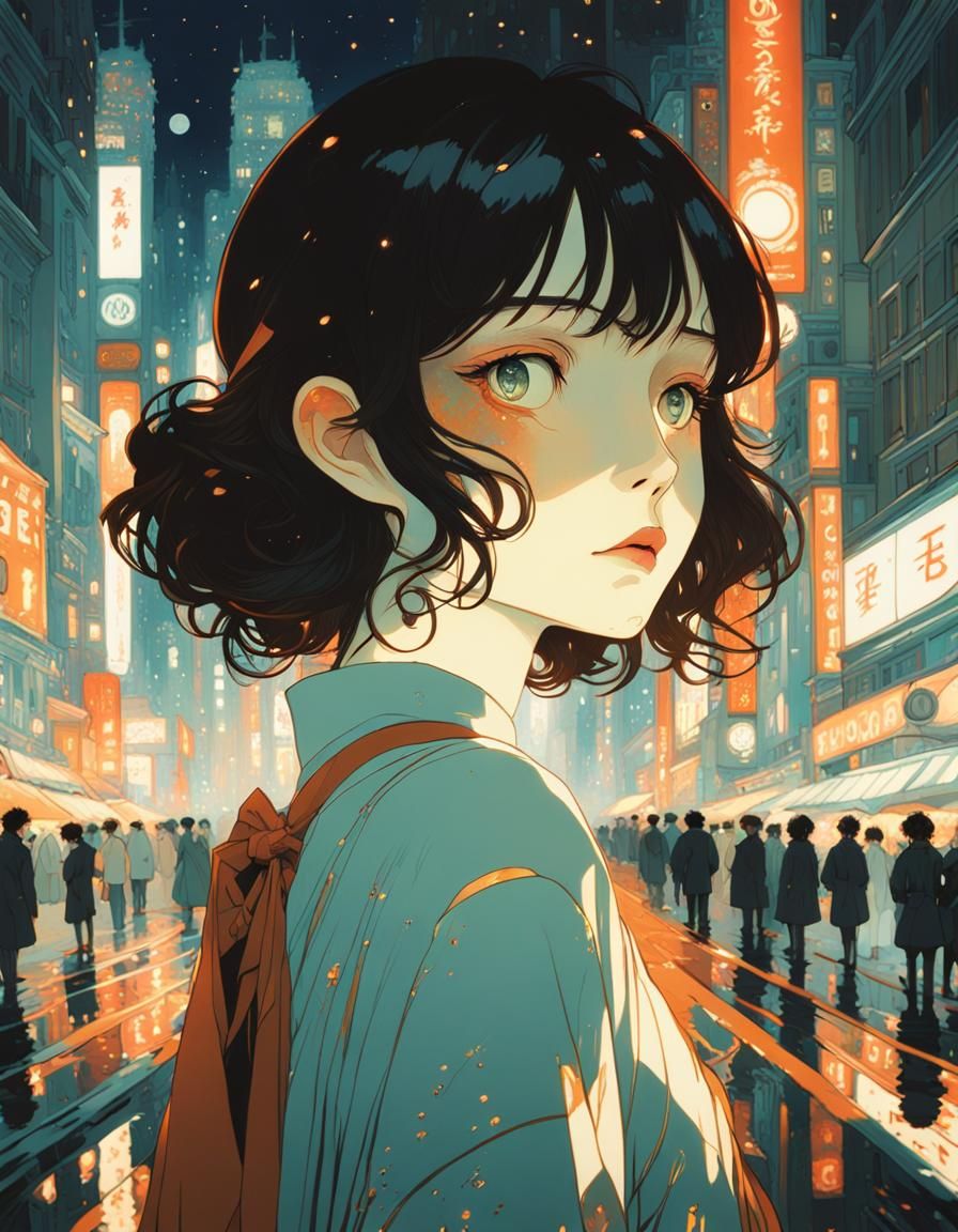Art by Satoshi Kon, Mamoru Hosoda, Victo Ngai, James Jean, Jesper Ejsing, Alphonse Mucha, Studio Ghibli, Claude Monet, G...
