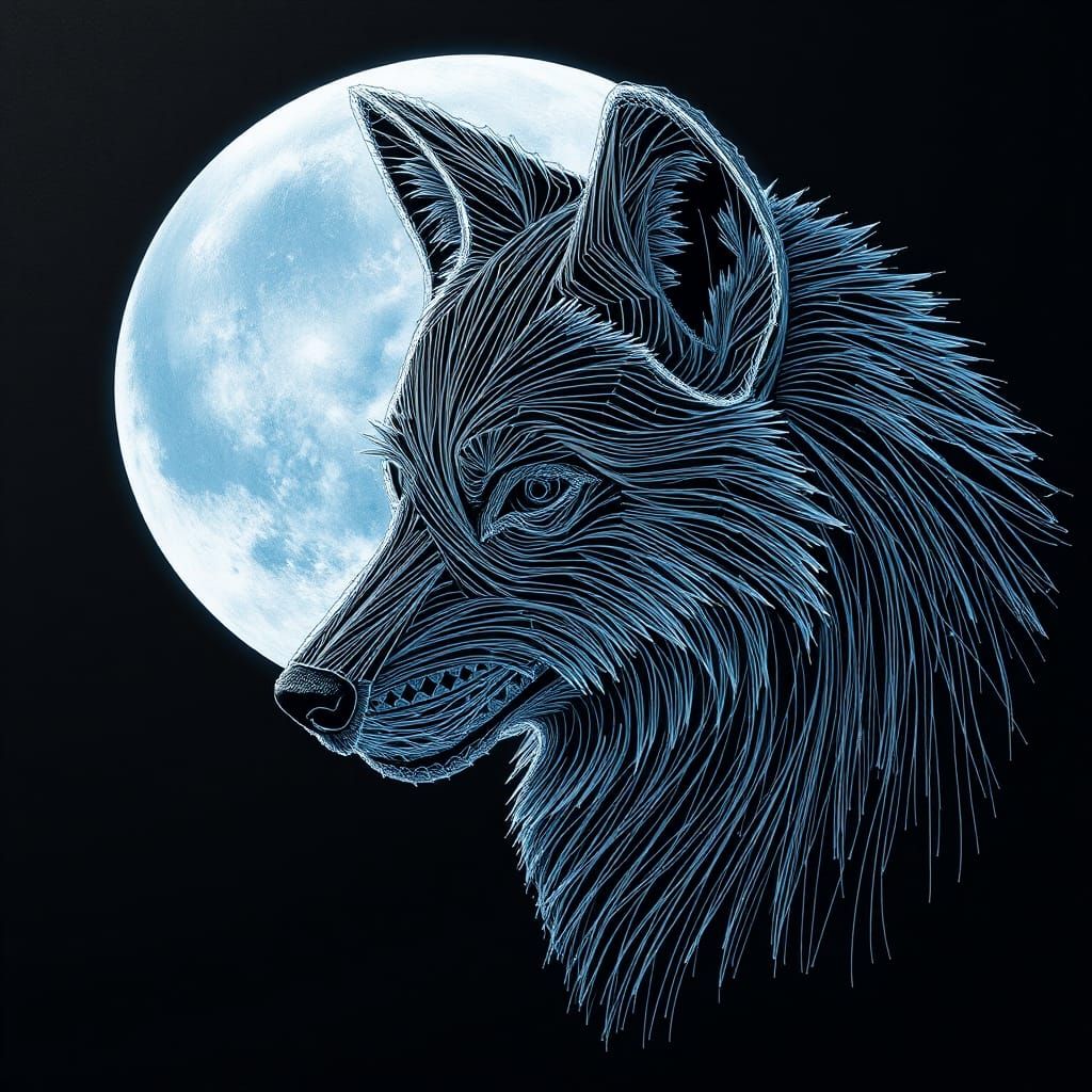 Detailed 3D Anime String Art of a Wolf