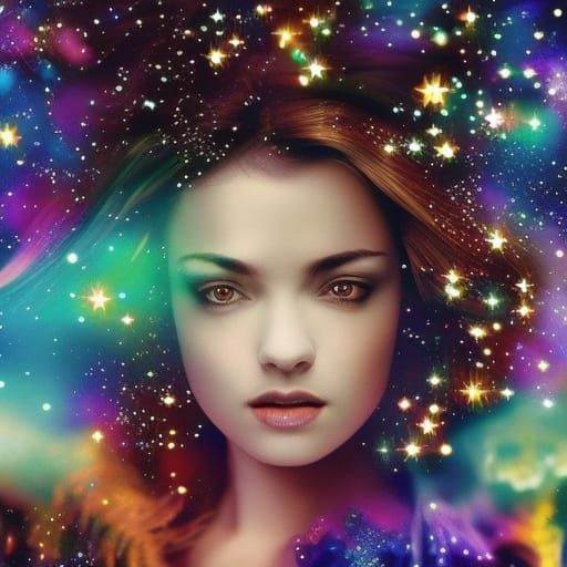 Stunning Starry Woman's Face in Digital Painting Style