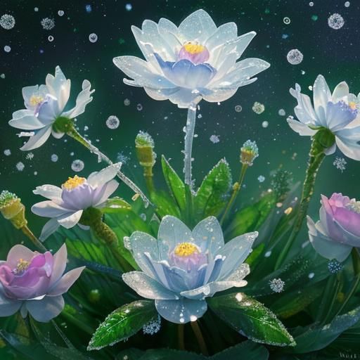 Luminescent Fairy Dancing on Frozen Flower, Impressionist St...