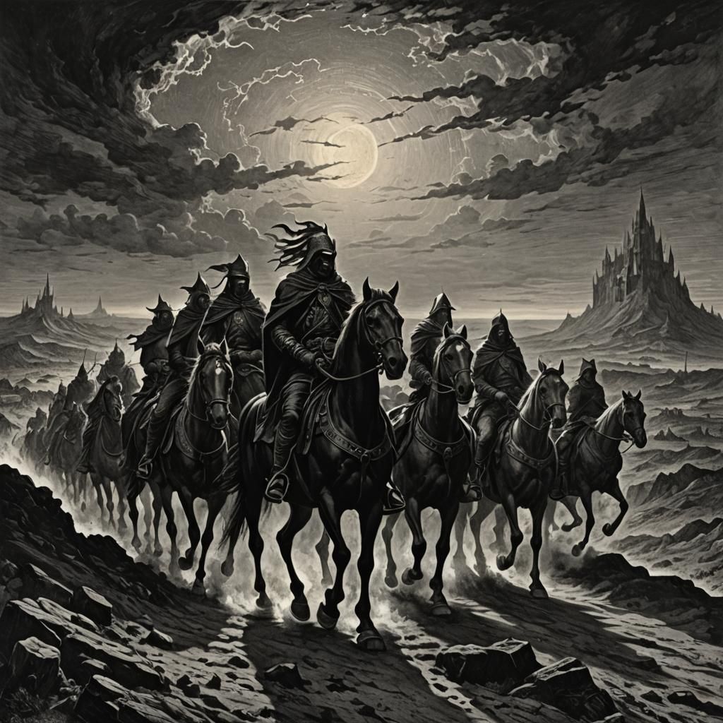 Dark Horsemen Ride Towards the Horizon