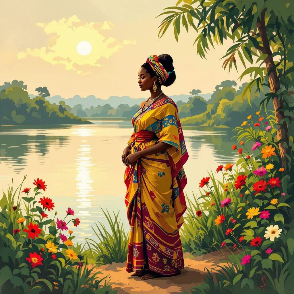 Ghanaian Woman at Lake Bosomtwa: Impressionist Style