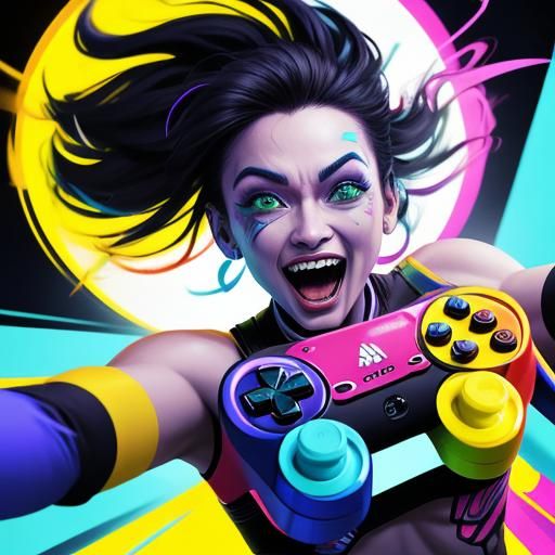 Joyful Gamer in Vibrant Digital Art Style