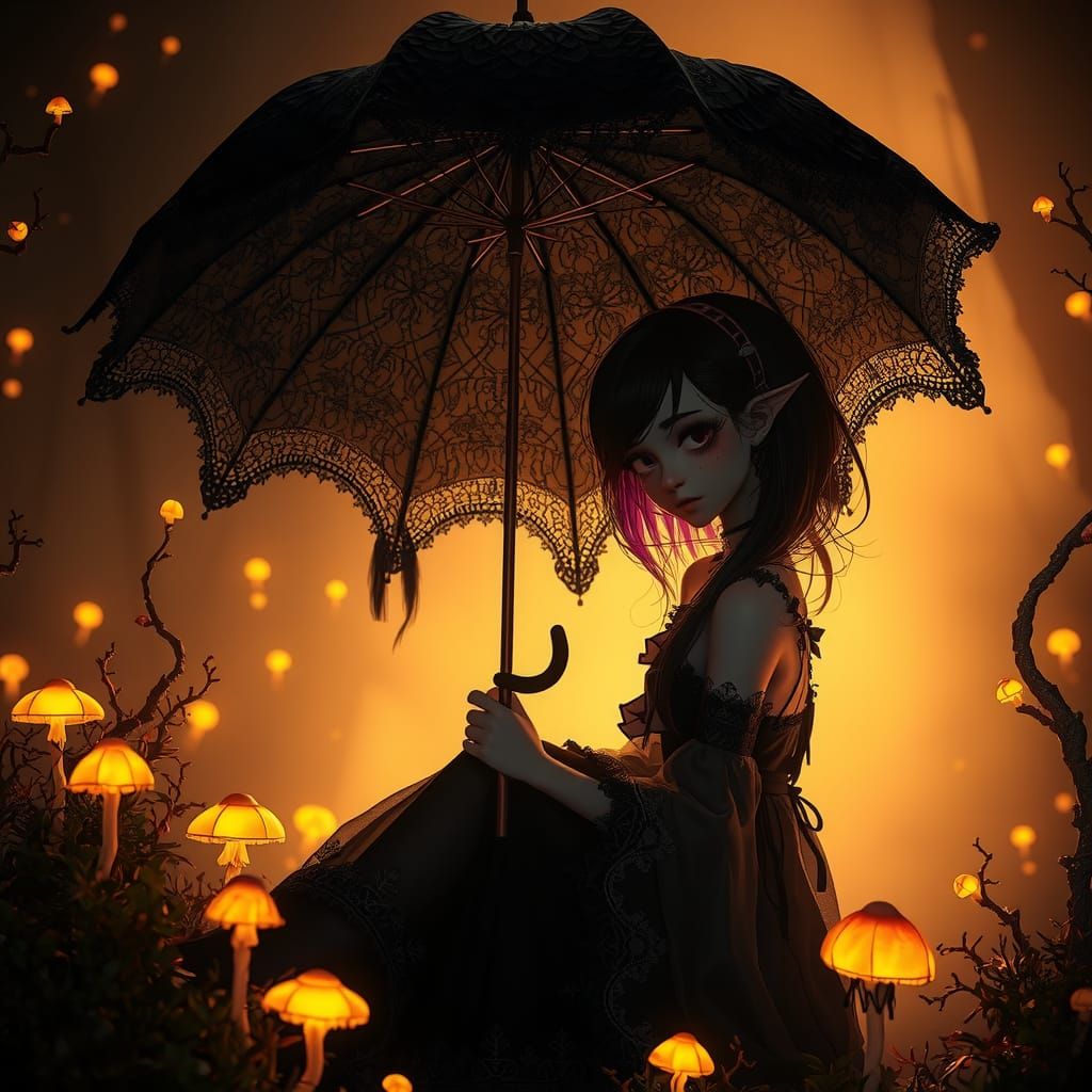 Goth Girl in Sunlight: A Dark Fantasy Portrait