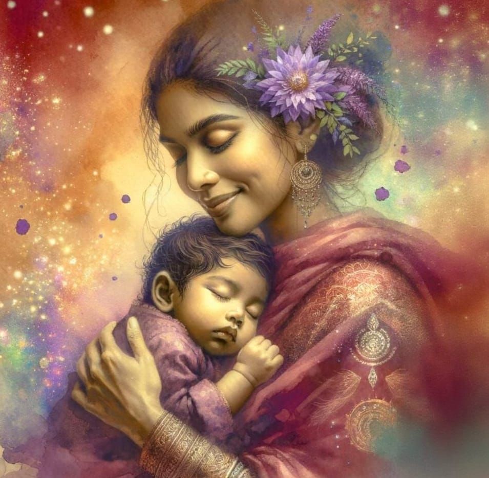South Asian Mother and Baby in Golden Light