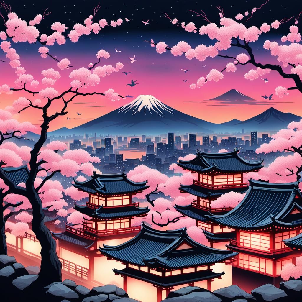 (Ukiyo-e) Japan At Night