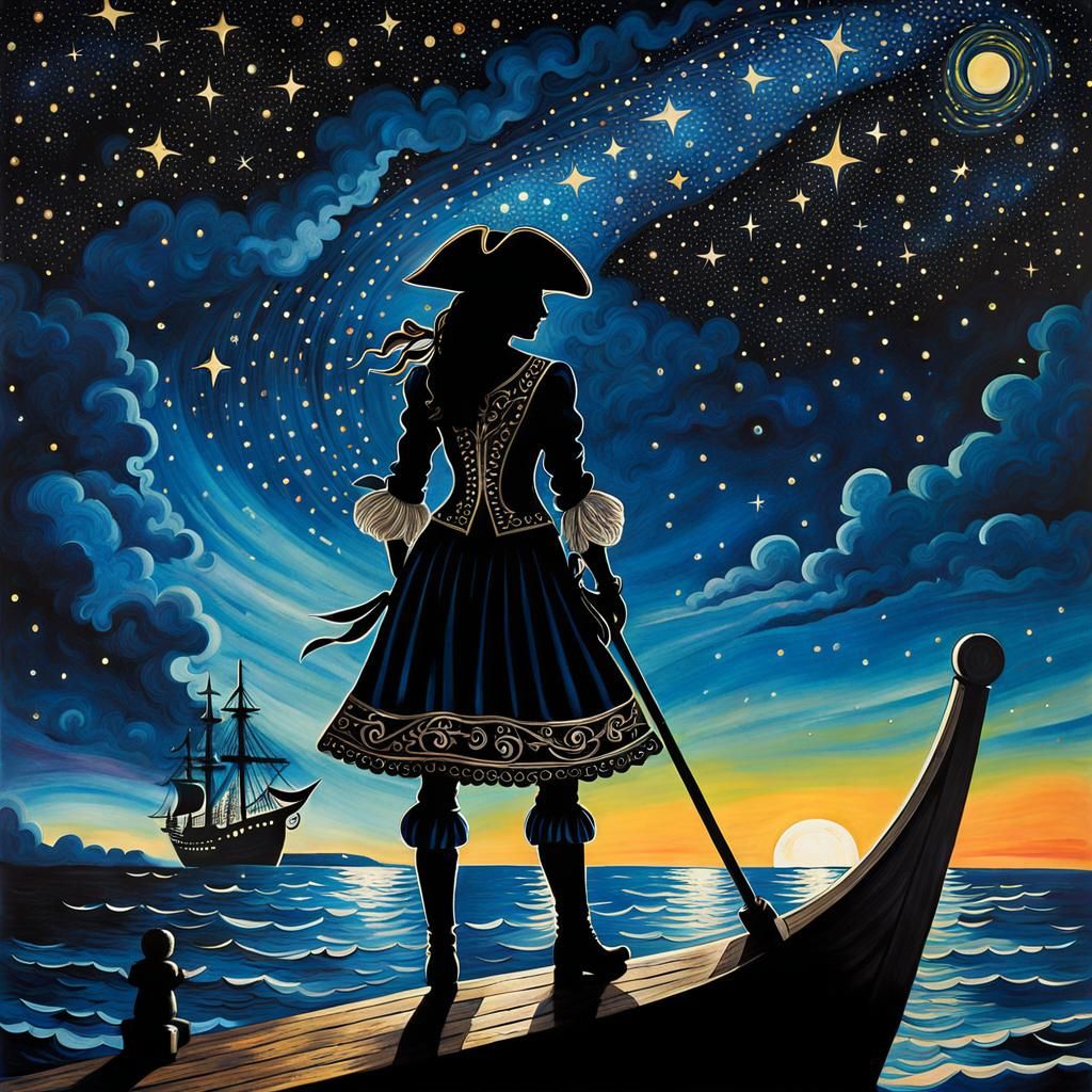 Fierce Pirate Silhouette in Art Deco Zentangle Style