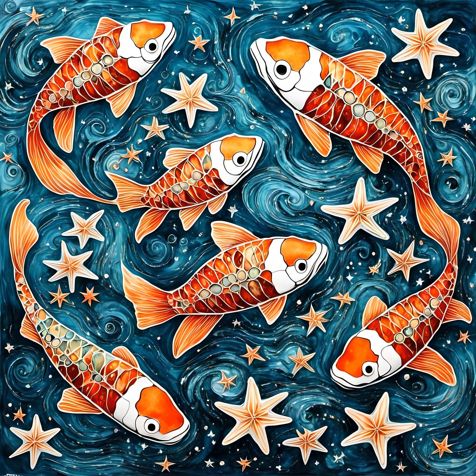 Star Dreaming Koi Pond in Zentangle Style