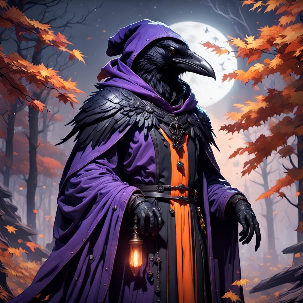 Raven Phantom Knight in Autumn Night Sky