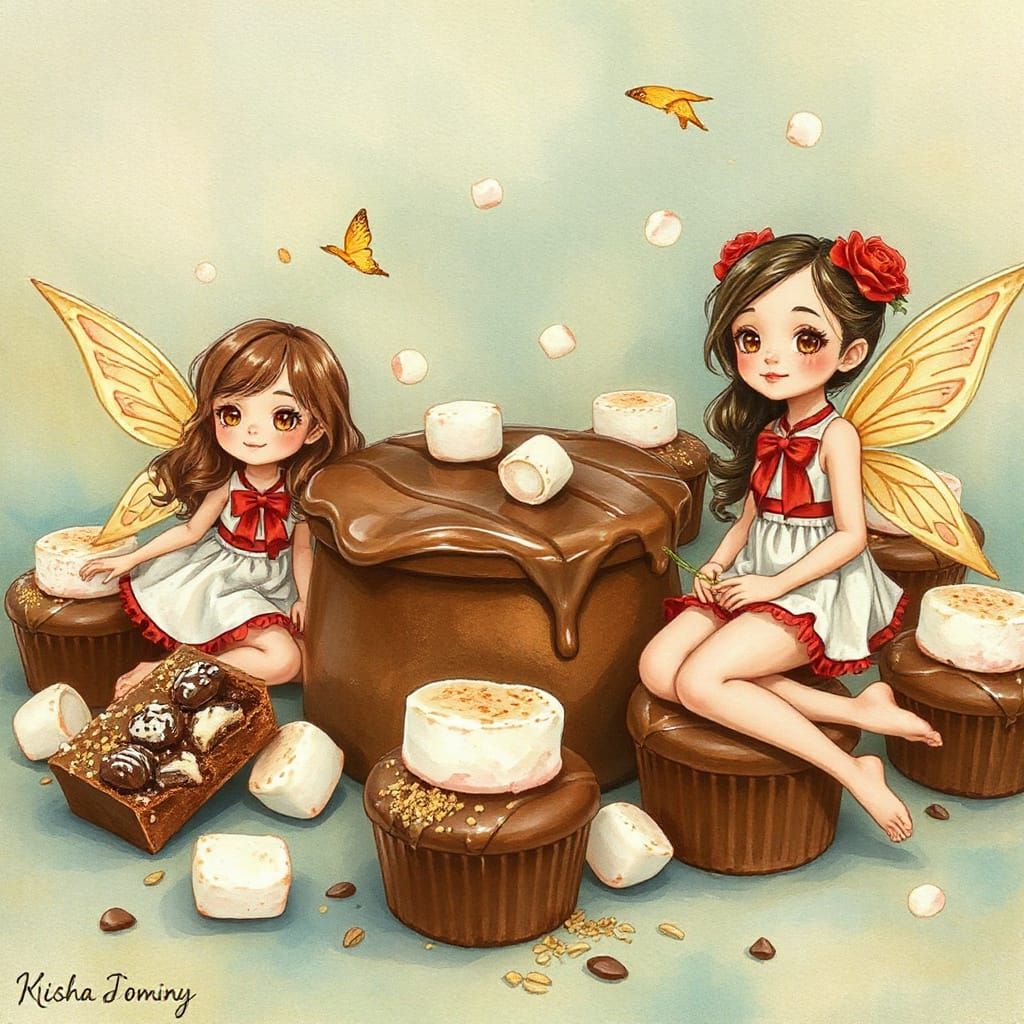 Faeries Celebrate with Treats in Dreamy Illustration