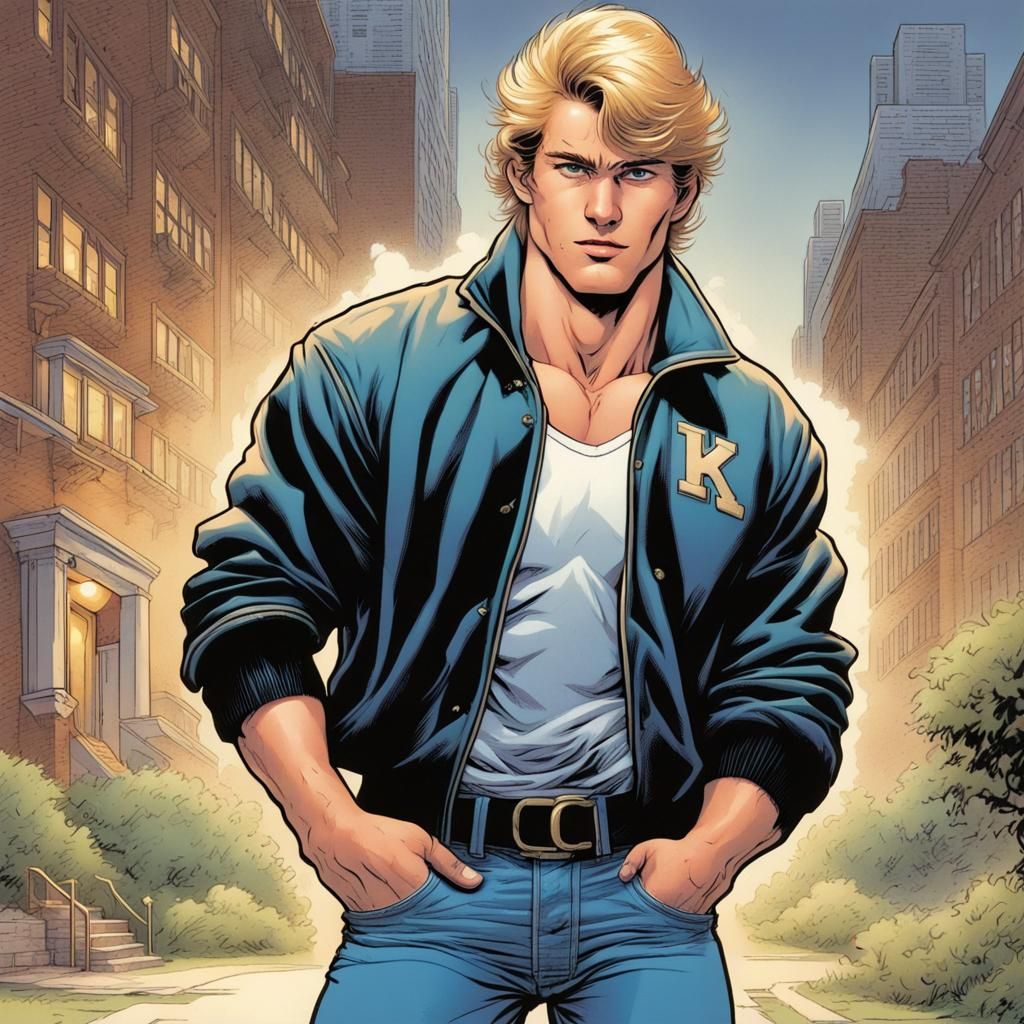 Attractive 1980s College Jock in Comic Book Art