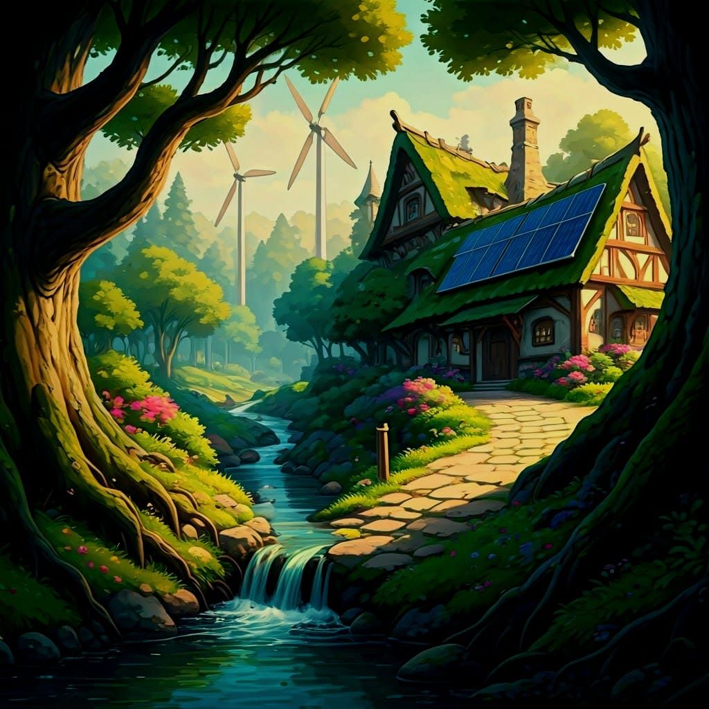 Whimsical Fantasy Village with Sustainable Energy