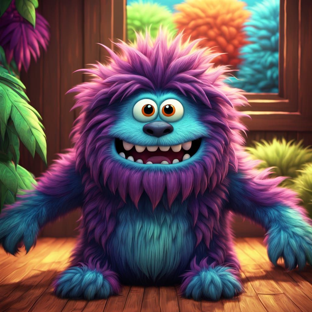 Pixar-Style Fluffy Monster in Fantasy Setting