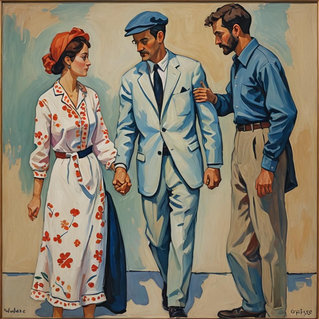 Couple Holding Hands in Fauvist Style