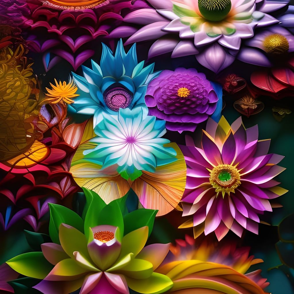 Stained Glass Geometric World with Floral Patterns