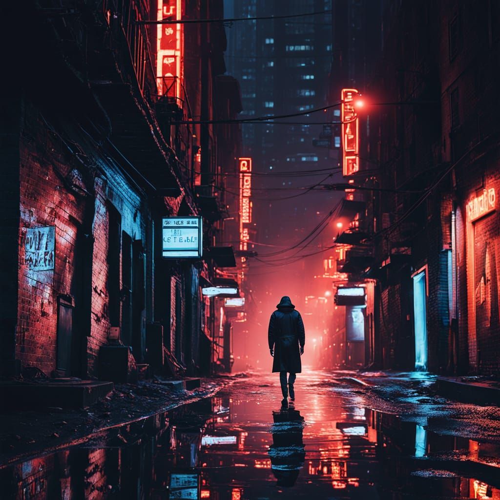 Glowing Neon Dreamscape in a Dark, Gritty Urban Alleyway