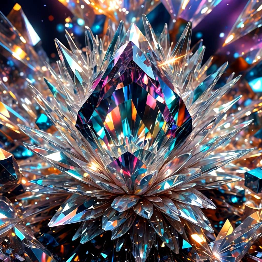 Luminous Crystal Close-Up in Holographic Style