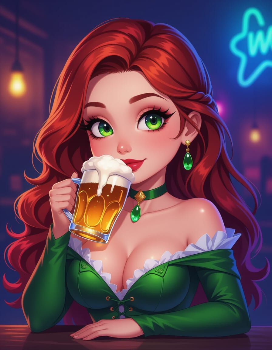 Uruk-hai Woman Drinks Beer in Anime Style