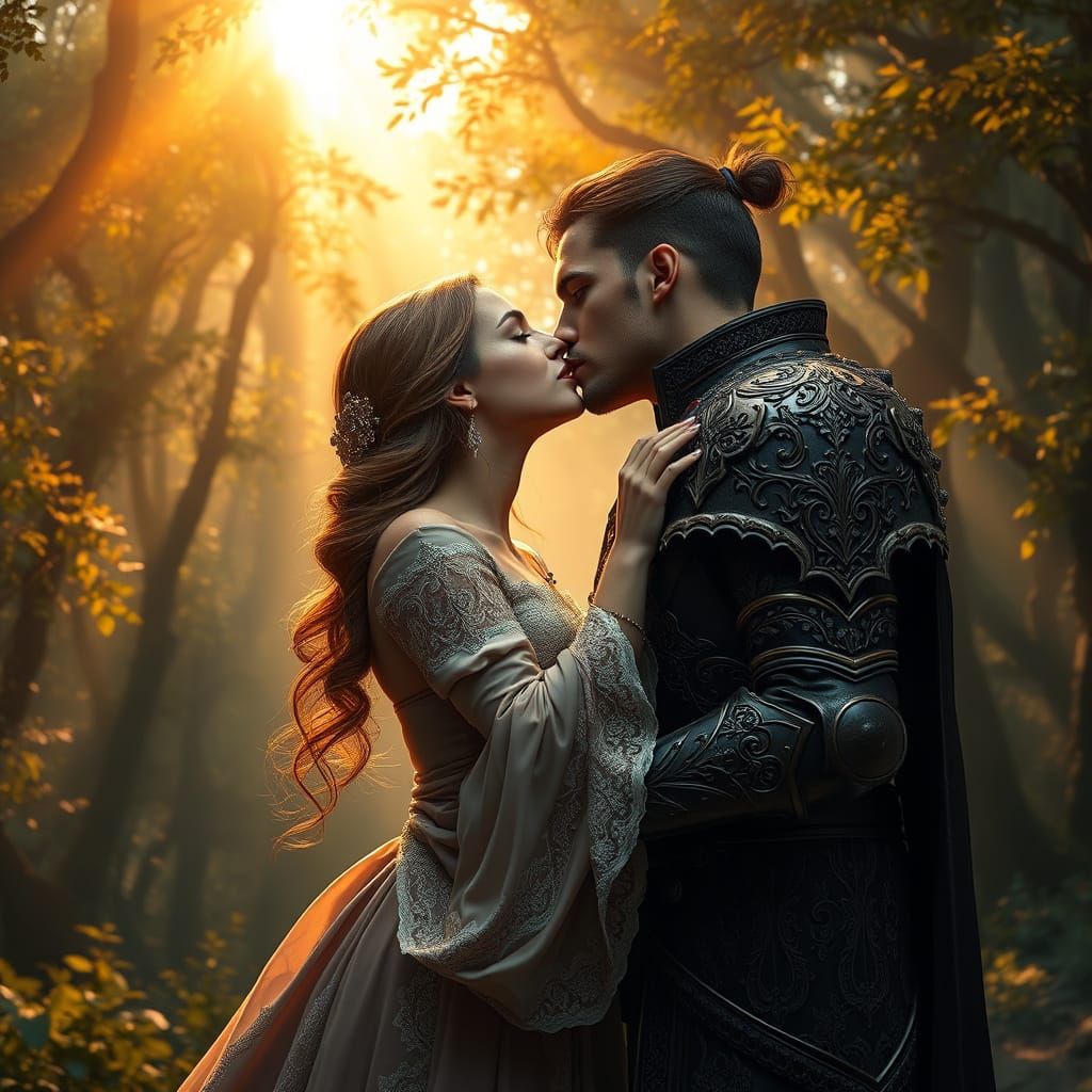 Medieval Romance in a Vibrant Mystical Forest