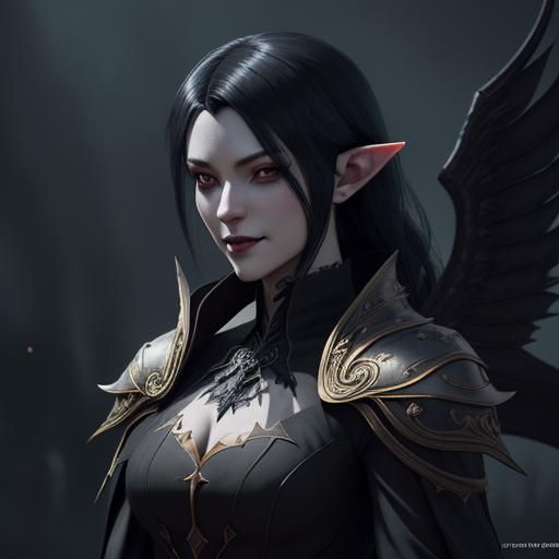 Aristocratic Elf with Vampiric Fangs in Gothic Style