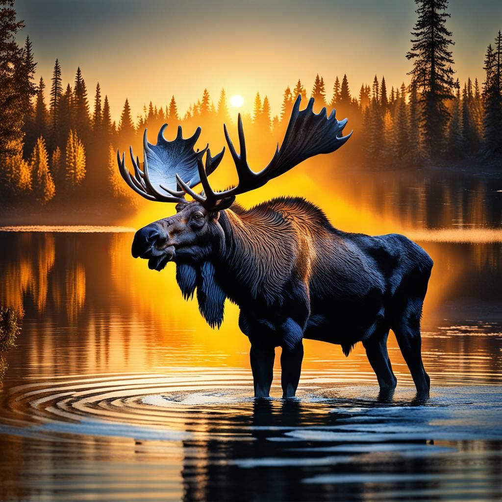 Majestic Moose Portrait at Sunset: Hyperrealistic Photograph...