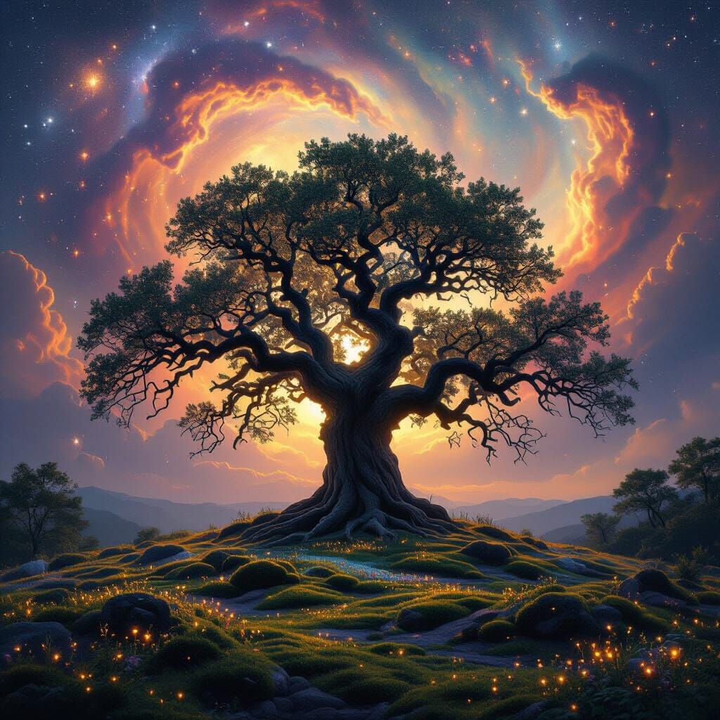 Nebula Oak Tree in Epic Fantasy Style