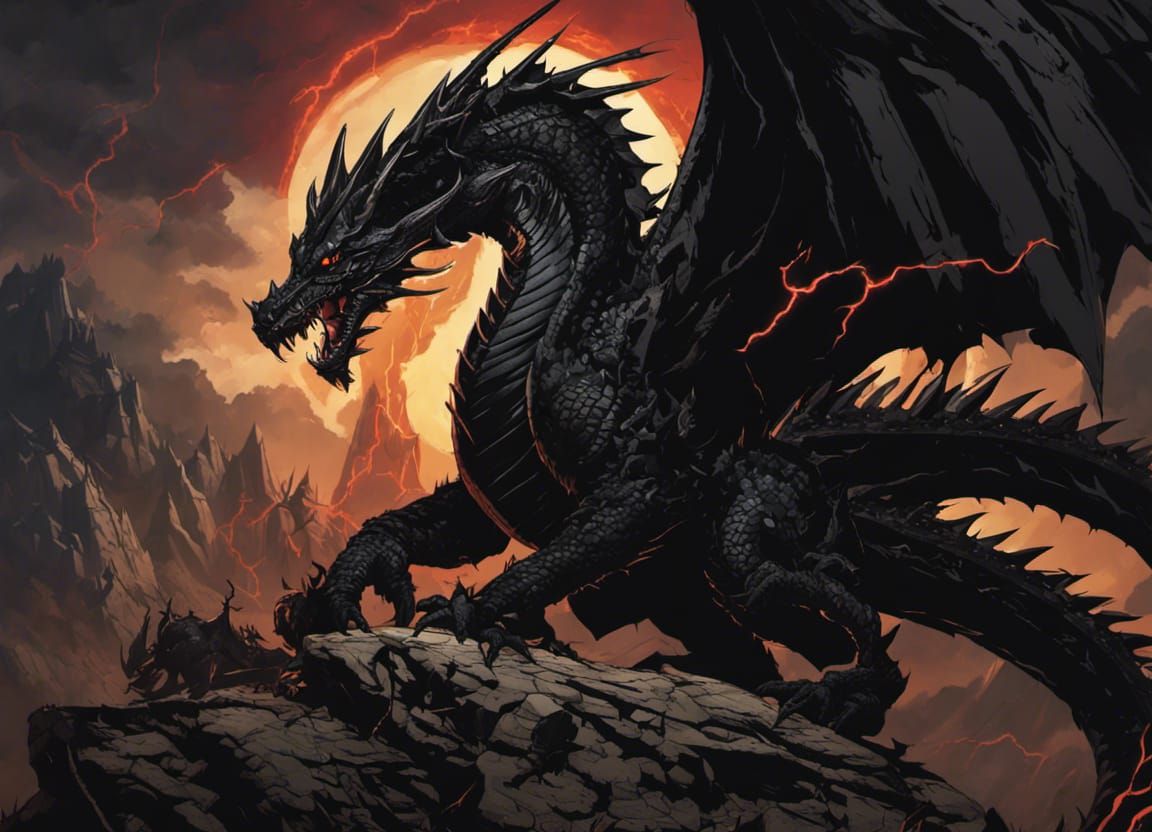 Mighty Black Dragon in Darkest Dungeon Style